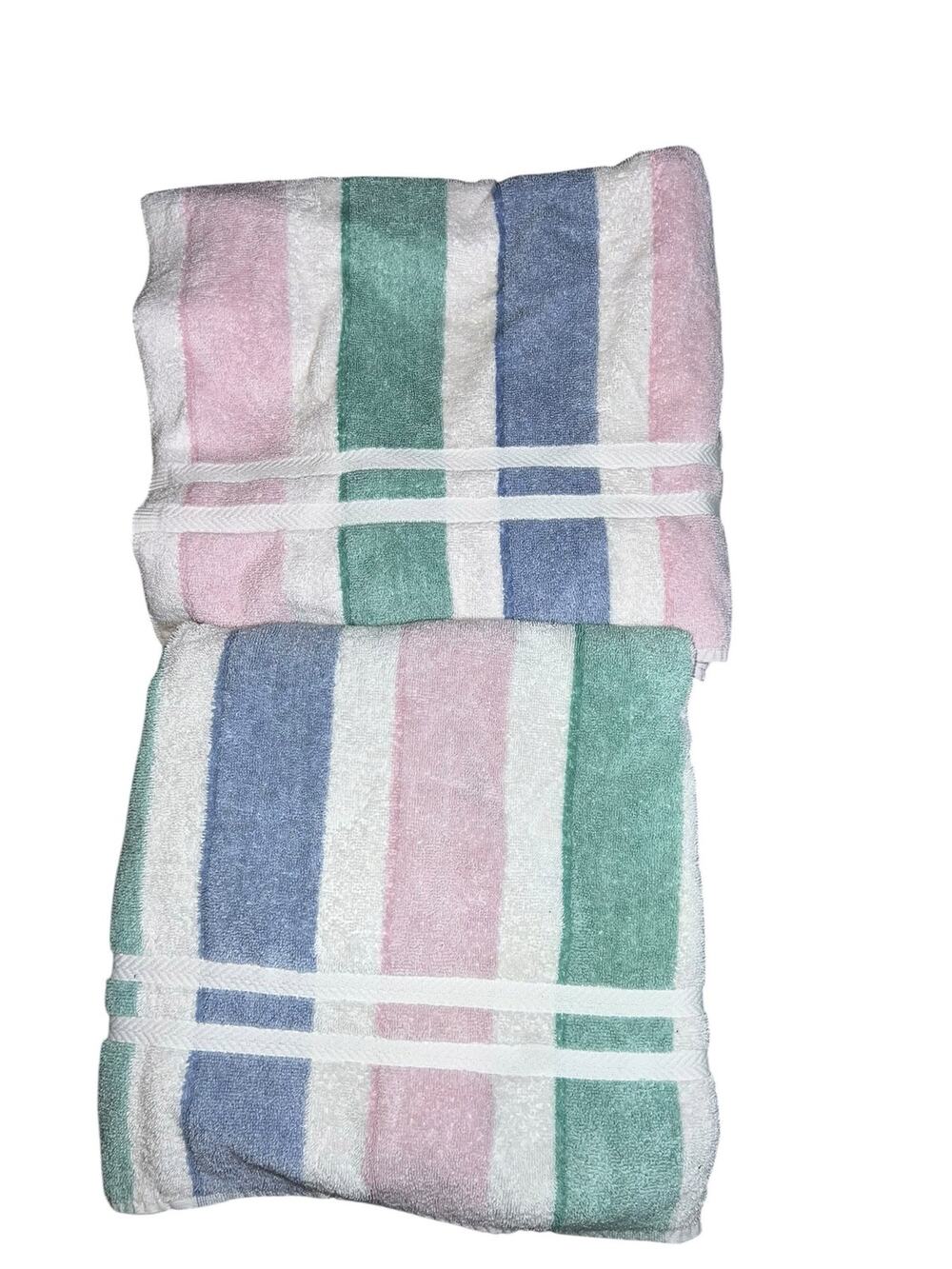 Vintage Fieldcrest Royalty Cotton Bath Towels white pastel color stripes